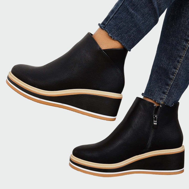 Rebeca | Botines de Cuero Ortopédicos Negros con Cuña