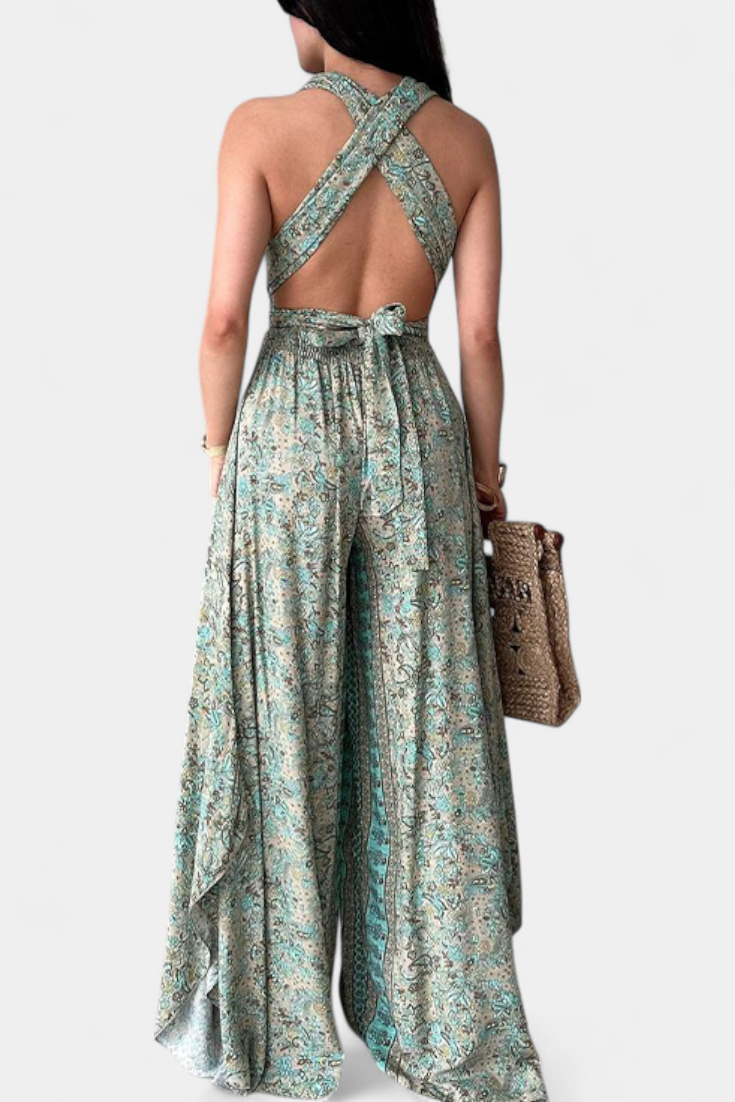 Leandra Mono Fluido Cruzado con Estampado Floral Verde